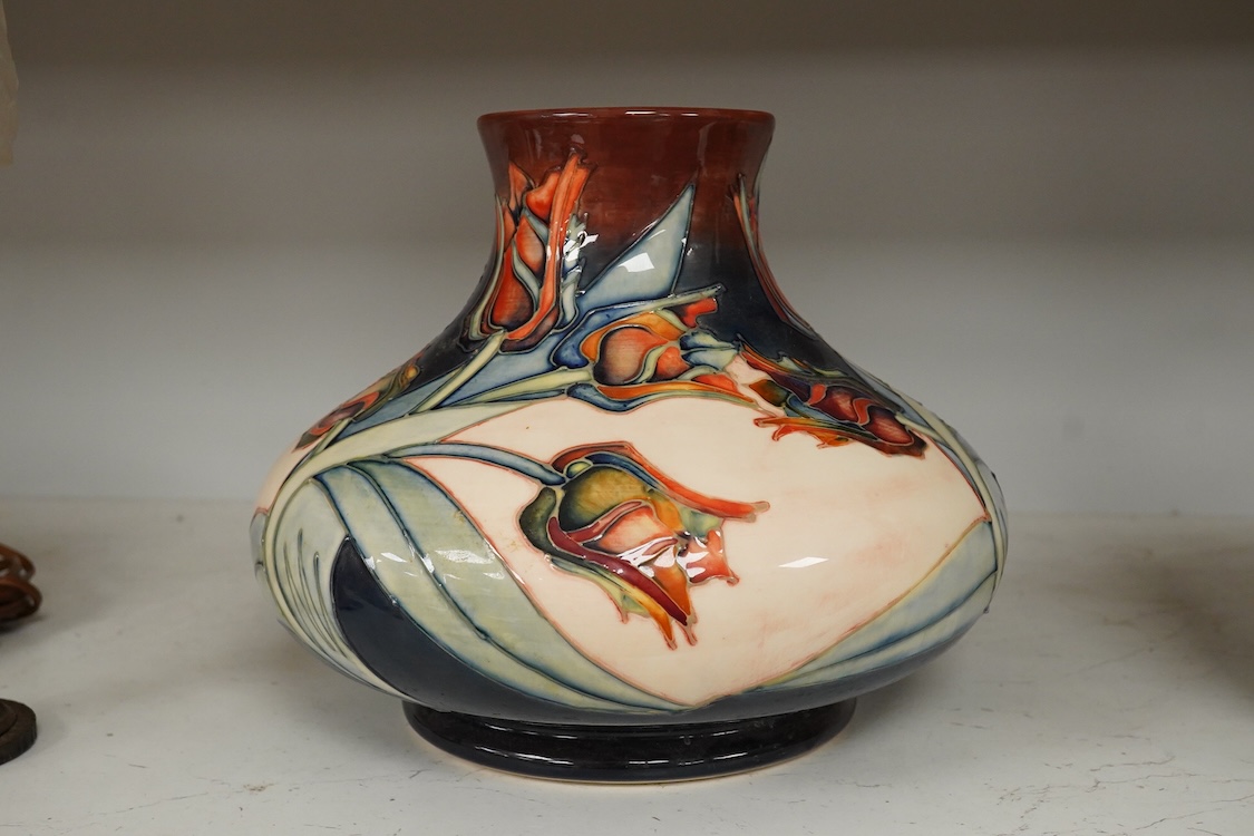 A modern Moorcroft 'Red Tulip' vase, designed by Sally Tuffin, 21cm high
